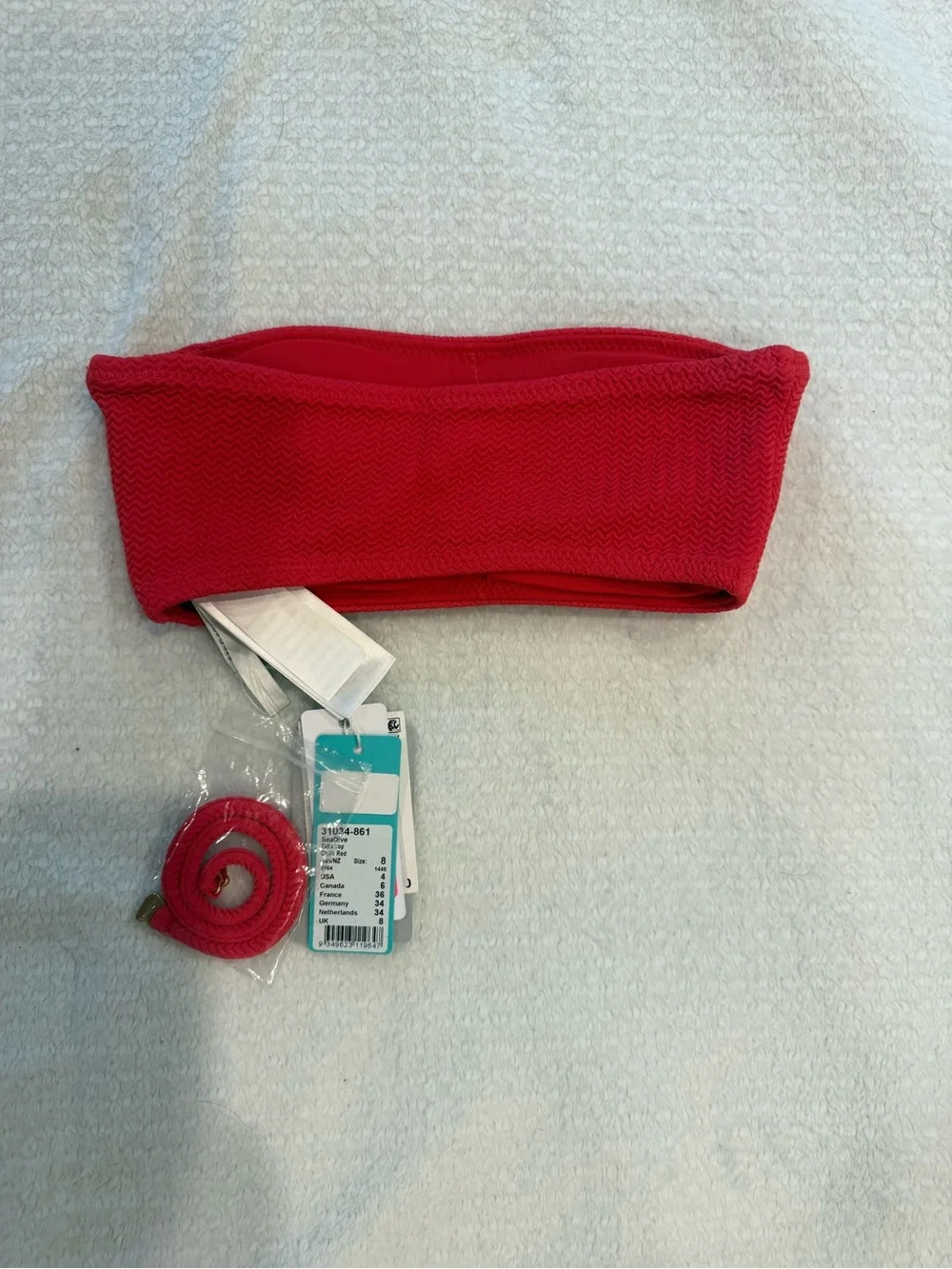 Seafolly Sea Dive Tube Bikini Top NWT Chilli Red Textured Bandeau Size 4